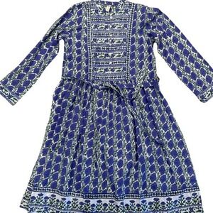 Anokhi India Block Print Cotton Girls Blue Floral Boho Dress Size 10–11Y Cotton